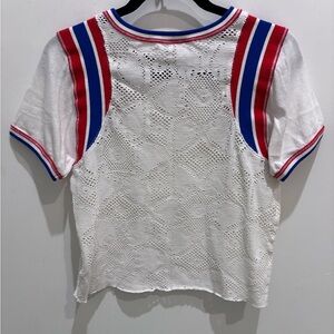 We The Free White Lace Tee with Red and Blue Accents